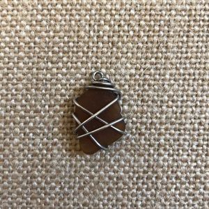 Authentic Brown Sea Glass Wire Wrapped Charm